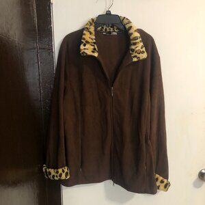 Carolyn Taylor Brown Fleece with Animal Print Jacket, Size 2X